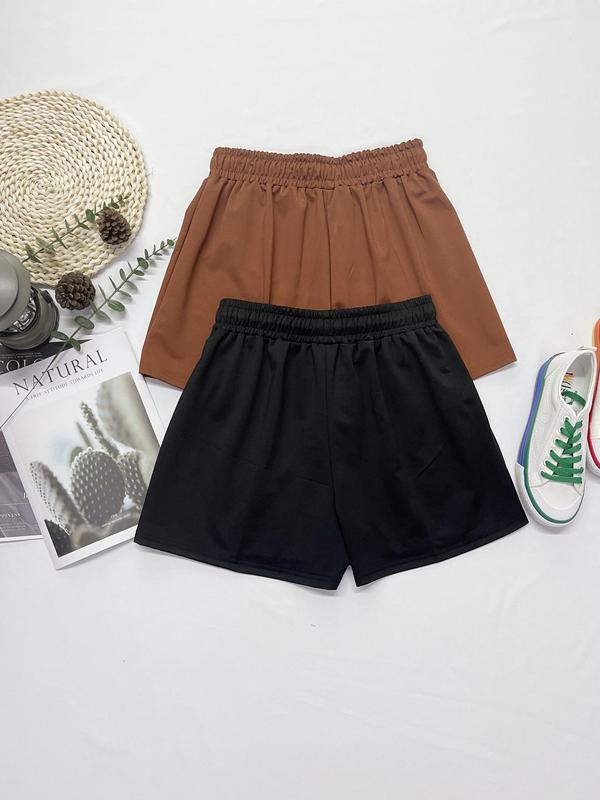 Women's Cartoon & Letter Print Drawstring Waist Shorts, Casual Elastic Waist Wide Leg Shorts for Daily Wear, Shorts for Women, Ladies Bottoms for All Seasons